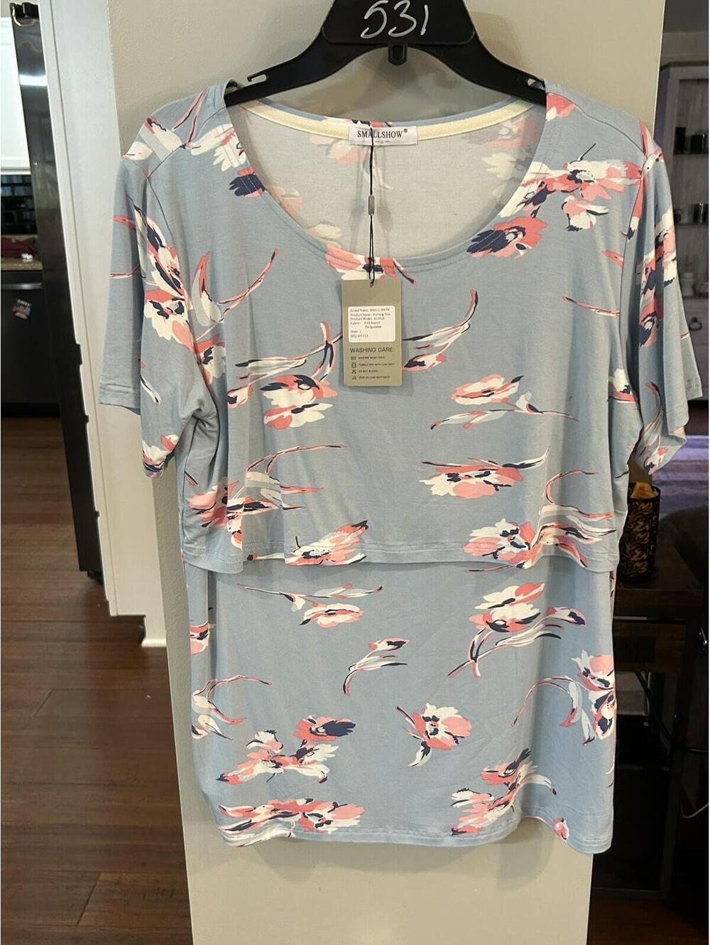 SMALLSHOW Nursing Top Light Blue Floral Print